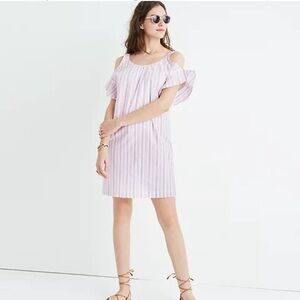 Madewell NWT Rose Stripe 100% Cotton Cold-Shoulder Dress SMALl